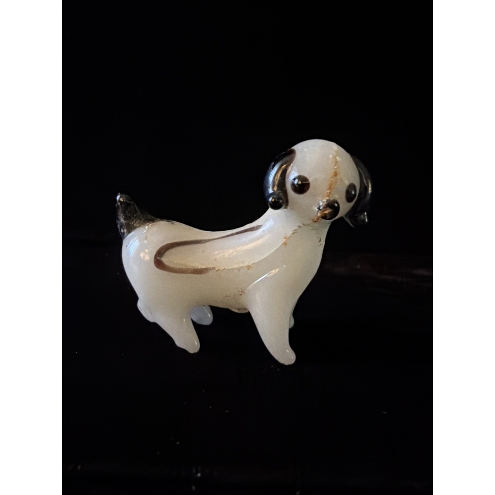 Chinese Black White Glass Vintage Art Deco Oriental Antique Dog Figurine
